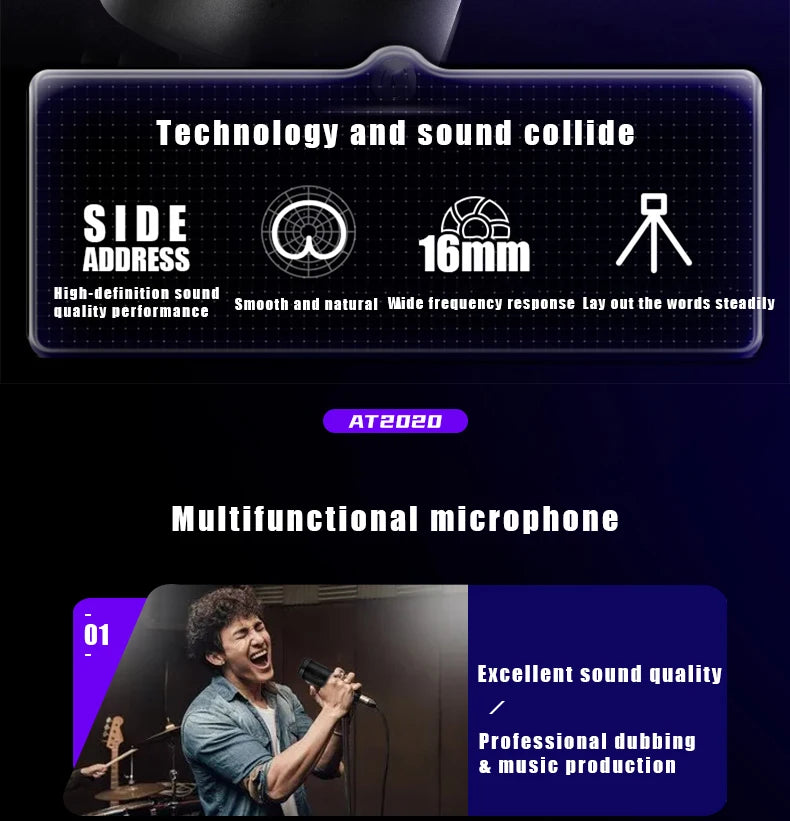 Audio-Technica AT2020 Cardioid Condenser Studio Recording Microphone for Vocal Podcast Streaming Singing Professional XLR Mic