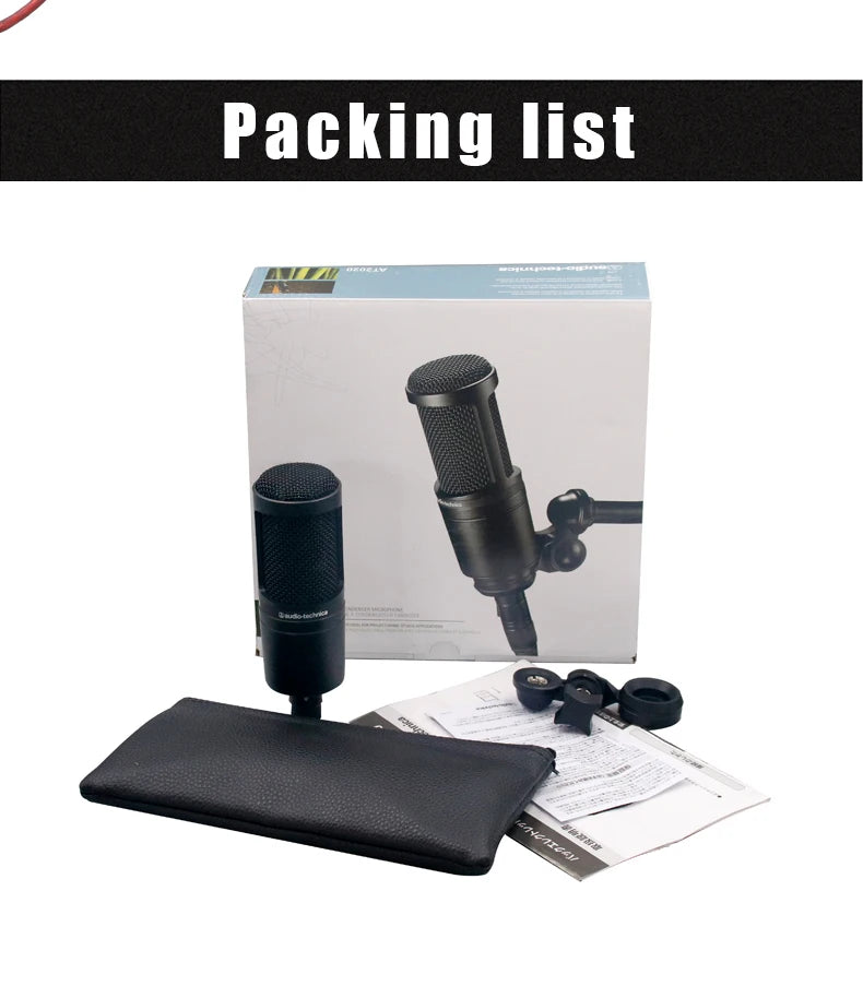Audio-Technica AT2020 Cardioid Condenser Studio Recording Microphone for Vocal Podcast Streaming Singing Professional XLR Mic