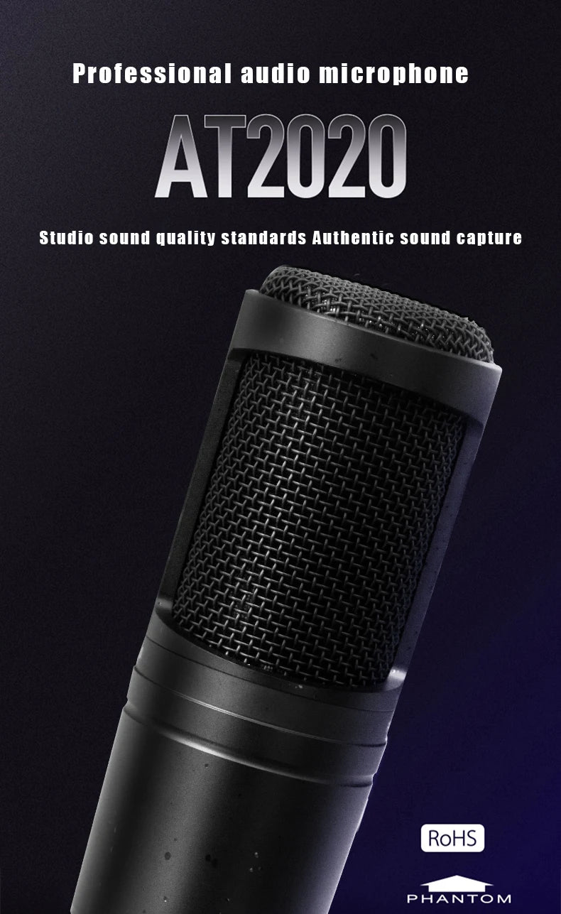 Audio-Technica AT2020 Cardioid Condenser Studio Recording Microphone for Vocal Podcast Streaming Singing Professional XLR Mic