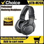 Audio-Technica ATH M20X ATH-M20X Professional Studio Monitor Headphones Head Mounted Audio Hifi 40mm Driver Closed-Back Wired Over-Ear