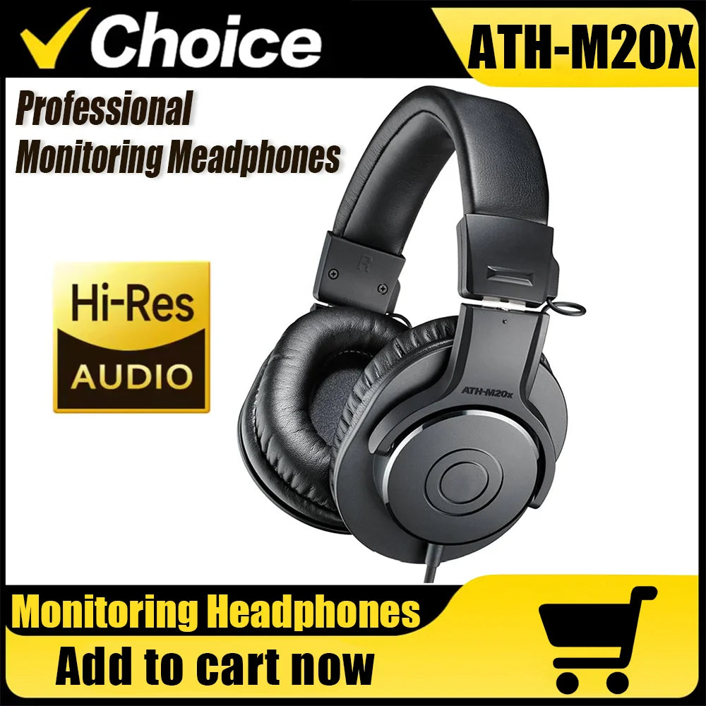 Audio-Technica ATH M20X ATH-M20X Professional Studio Monitor Headphones Head Mounted Audio Hifi 40mm Driver Closed-Back Wired Over-Ear