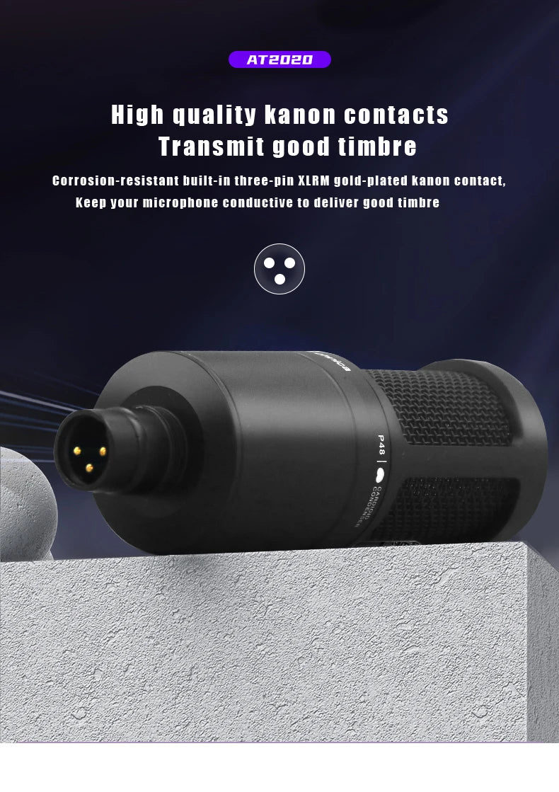 Audio-Technica AT2020 Cardioid Condenser Studio Recording Microphone for Vocal Podcast Streaming Singing Professional XLR Mic